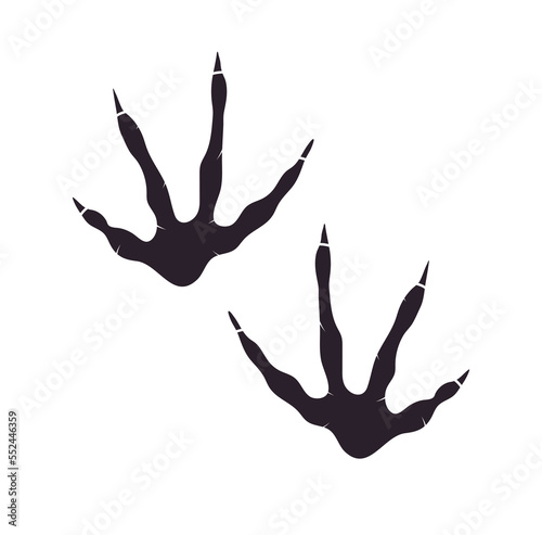 Archeopterix dinosaur footprint vector. Paleontology, history vintage. Paleontology dinosaur traces illustration.