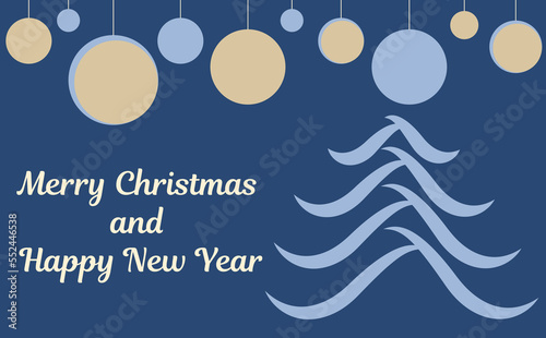 Christmas card with Christmas tree and Christmas tree toys. Vector graphics.