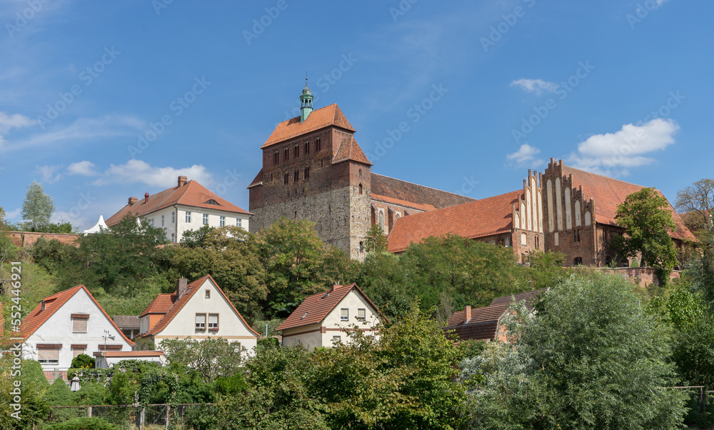 City view of Havelberg with medieval Sankt Marien Cathedral in Saxony-Anhalt, Germany