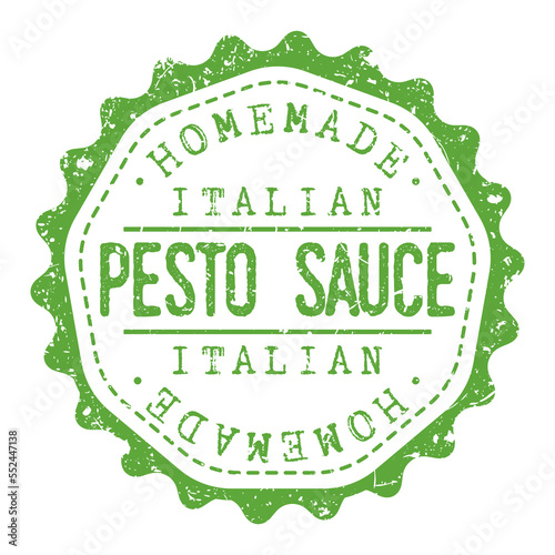 Pesto Sauce Delicious Quality Seal Fast Food Stamp Design Vector. Italian Flavour Ingredient Traditional Art.