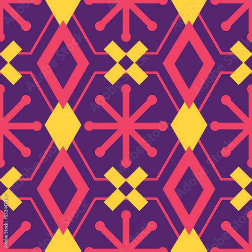 Seamless hexagon pink and purple conecptual abstract modern geometrical symmetrical pattern