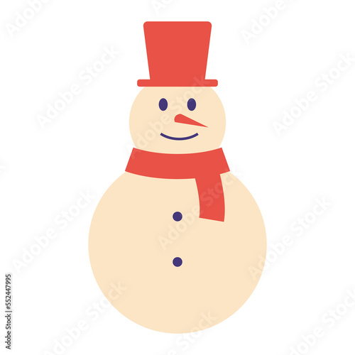 Christmas snowman in scarf and hat flat style. Cute character snowman for holiday xmas and new year. Vector illustration