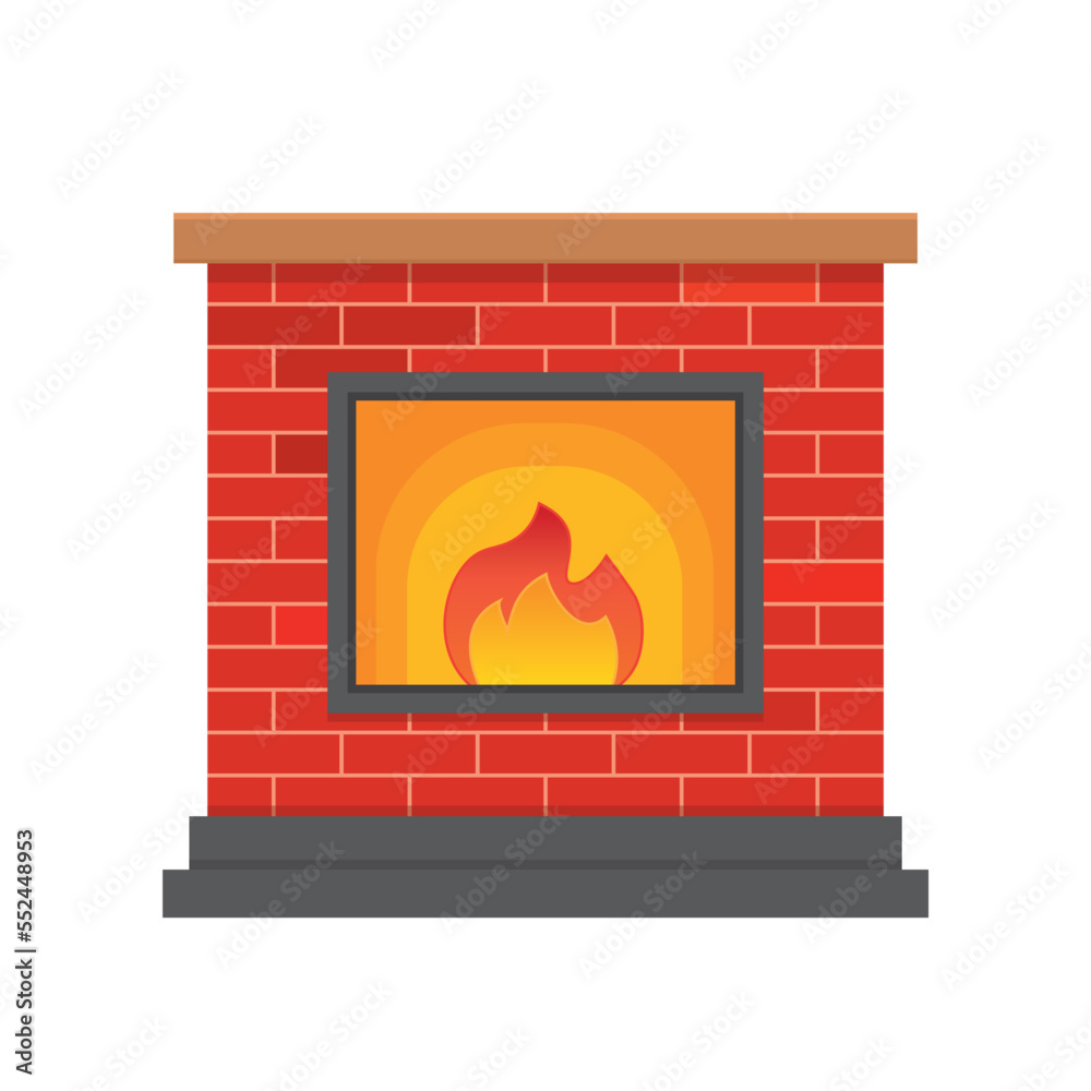 Fototapeta premium brick fireplace with fire- vector illustration