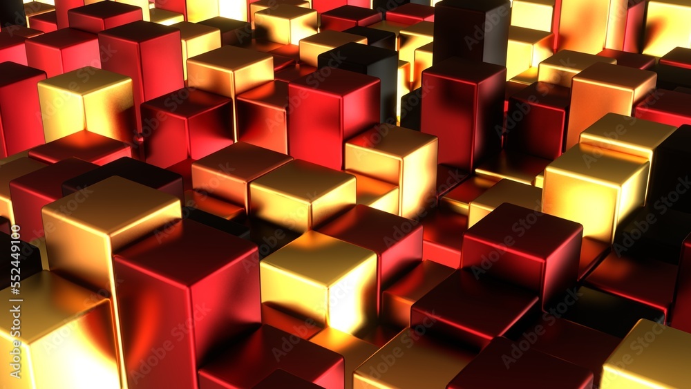 Würfel, Balken, Box, Quadratisch, Geometrie, Anordung, 3D, dynamisch, Quader, metall, mosaik, Architektur, gold, rot, metallisch, gelb Würfel, Balken, Box, Quadratisch, Geometrie, Anordung, 3D, dynamisch, Quader, metall, mosaik, Architektur, gold, rot, metallisch, gelb