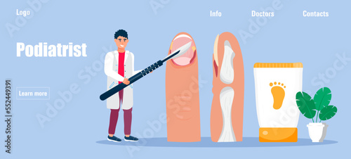Podiatrist concept vector for medical landing page. Paronychia concepnt vector for medical blog, app, banner.