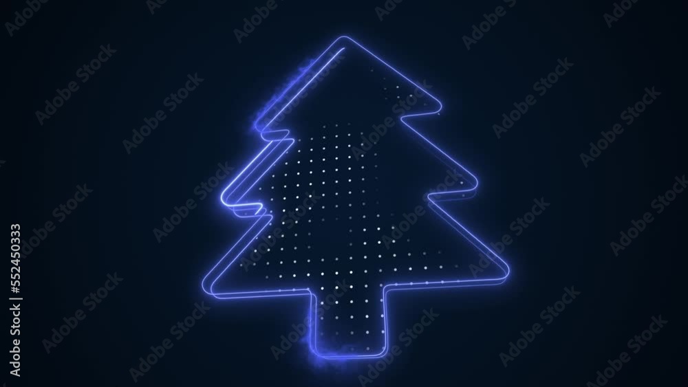 Neon Blue Christmas Tree 3D Moving Outline Loop Background Neon Blue Christmas Tree 3D Moving Outline Loop Background