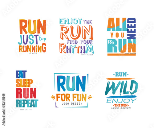 Logo Design with Inspirational and Motivation Slogan for Running Vector Set