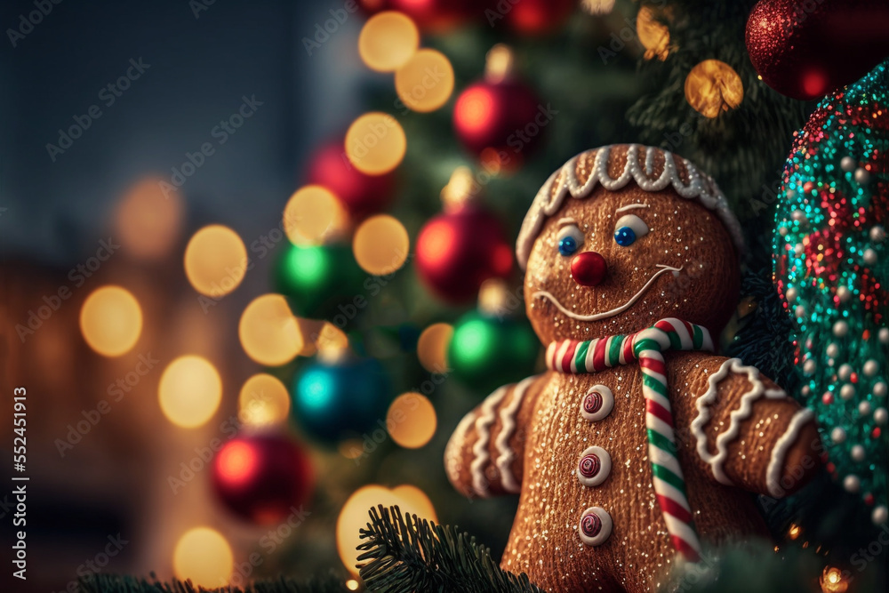 illustration of ginger bread with bokeh light as background
