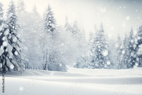illustration background of  frozen fir forest while snow falling © QuietWord