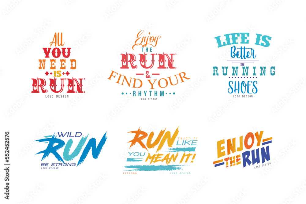 Logo Design with Inspirational and Motivation Slogan for Running Vector Set