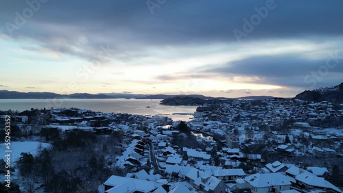 Sunset over the coastal town of Osøyro, Norway