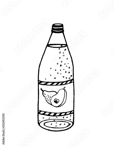 Pear lemonade in a glass bottle with a label. Vector illustration of cider.