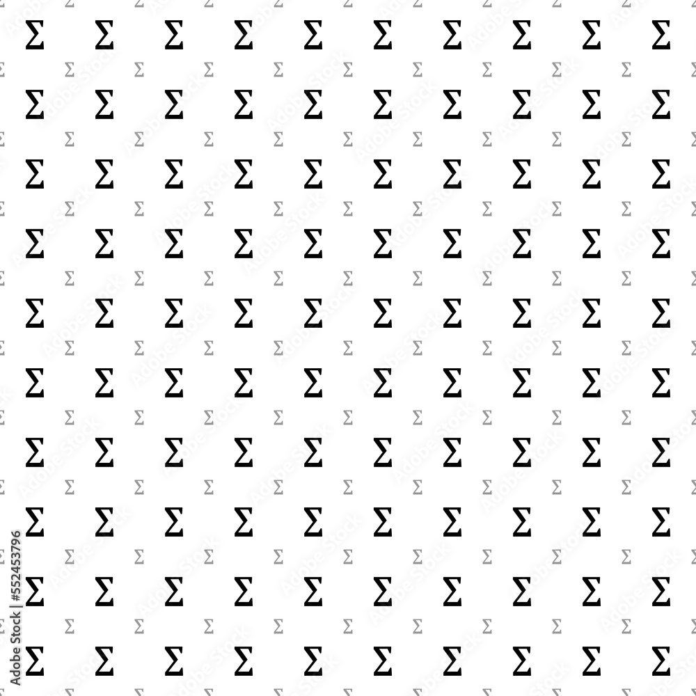 Square seamless background pattern from black sigma symbols are different sizes and opacity. The pattern is evenly filled. Vector illustration on white background