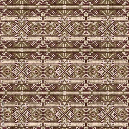 Sepia brown geometric canvas effect seamless texture. Material geo organic pattern. Worn vintage decorative design. 