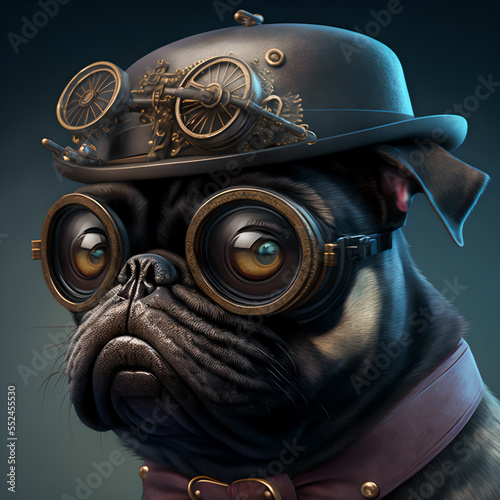 A French bulldog breed dog in steampunk style.