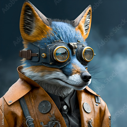 A proud red fox in steampunk style.