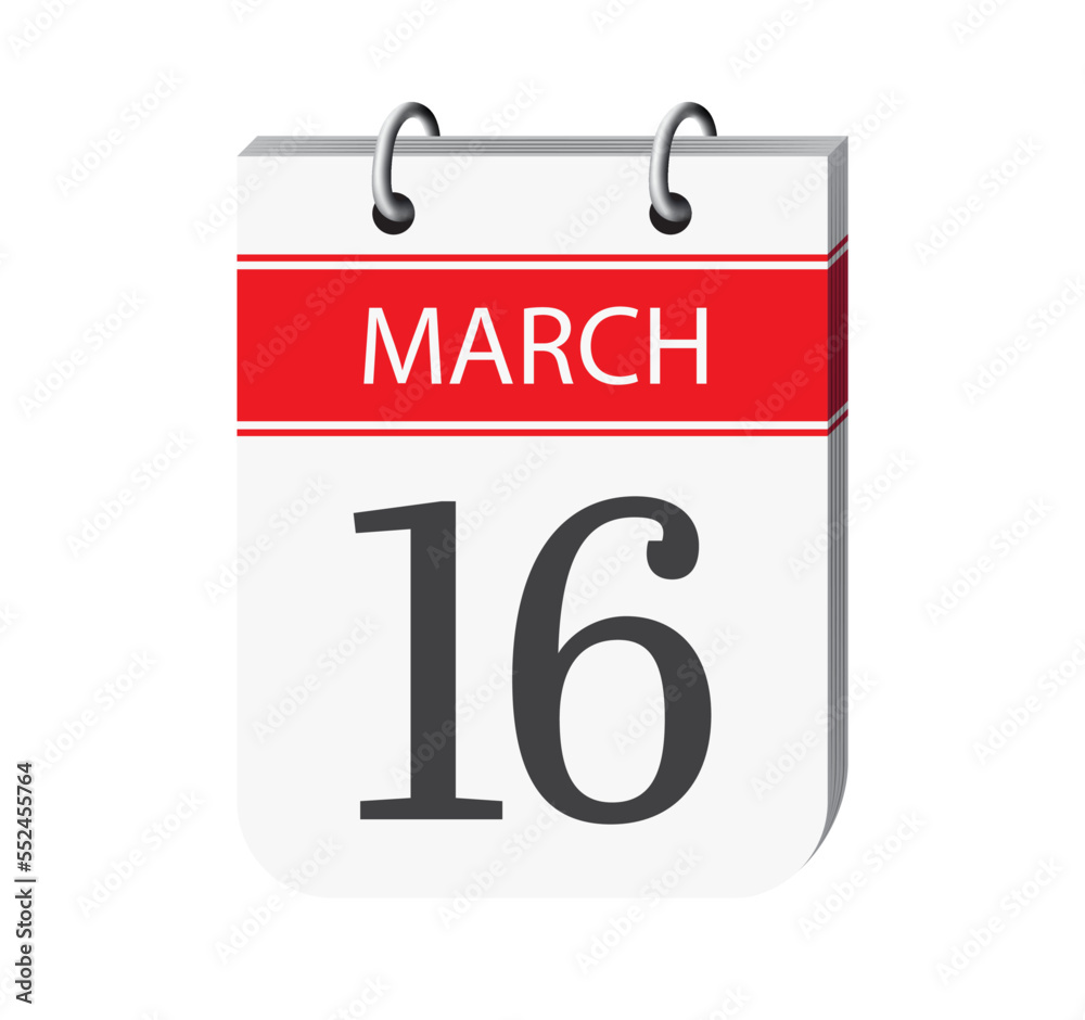 16 march calendar page vector. 3d one day calendar date appointment, event reminder illustration. Abstract three dimensional daily date calendar. 16 march calendar page vector. 3d one day calendar date appointment, event reminder illustration. Abstract three dimensional daily date calendar.