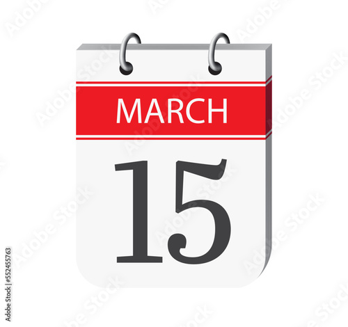 15 march calendar page vector. 3d one day calendar date appointment, event reminder illustration. Abstract three dimensional daily date calendar. 