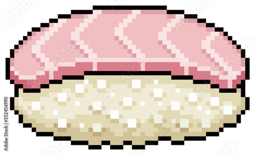 Pixel art tai nigiri sushi japanese food vector icon for 8bit game on white background