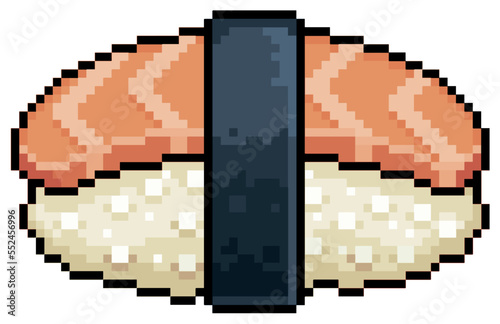Pixel art sake nigiri with seaweed sushi japanese food vector icon for 8bit game on white background

