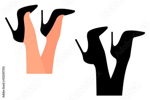 Silhouette of high heel shoes on female legs. Women shoe model. Stylish accessory
