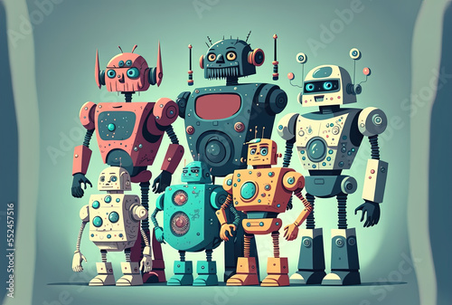Wallpaper Mural artificial intelligence robots in a group wearing cartoon characters. Generative AI Torontodigital.ca