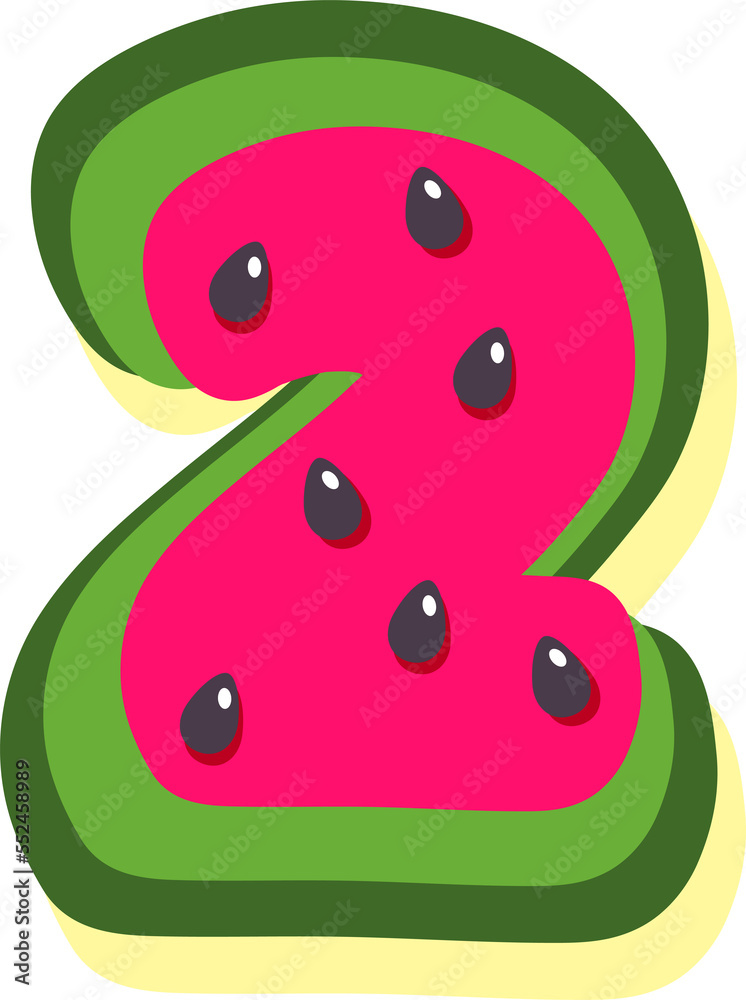 Obraz premium Watermelon fruit style alphabet text, namber 2