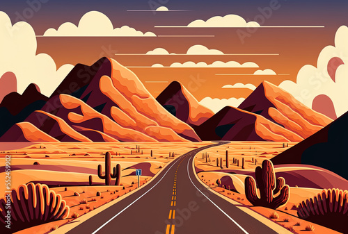 endless desert road in the United States  Death Valley. Generative AI