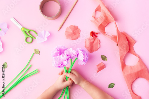 Easy paper flowers craft for kids. Hands. Mother's day. Happy birthday © Angelina Zinovieva