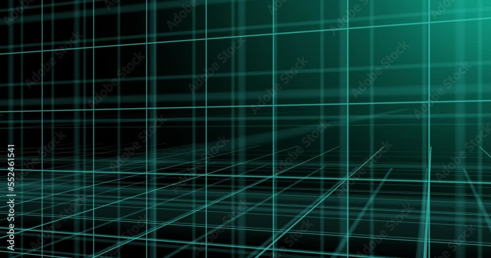 Animation of glowing green 3d grid on black background Animation of glowing green 3d grid on black background
