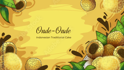 Hand Drawn Onde-Onde Indonesian Traditional Cake Background photo