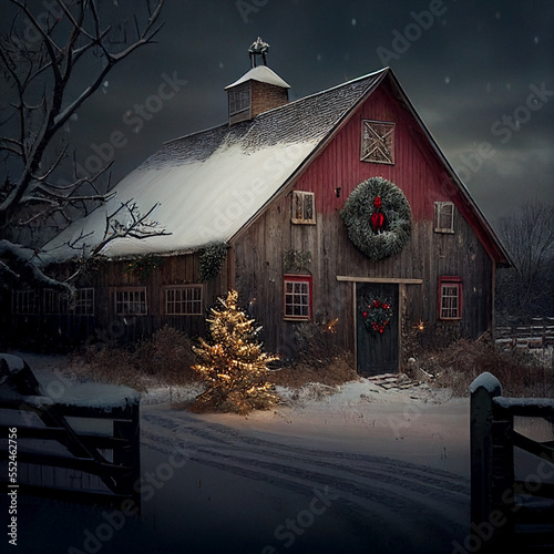 christmas barn in the snow