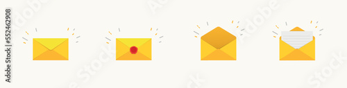 Opened and closed envelope with note paper card. Mail icon. Vector illustration. 10 Eps.