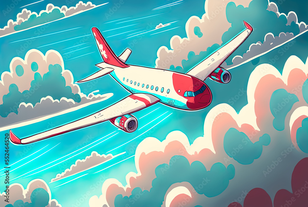 Naklejka premium an airplane's wing as it soars over the clouds. Generative AI