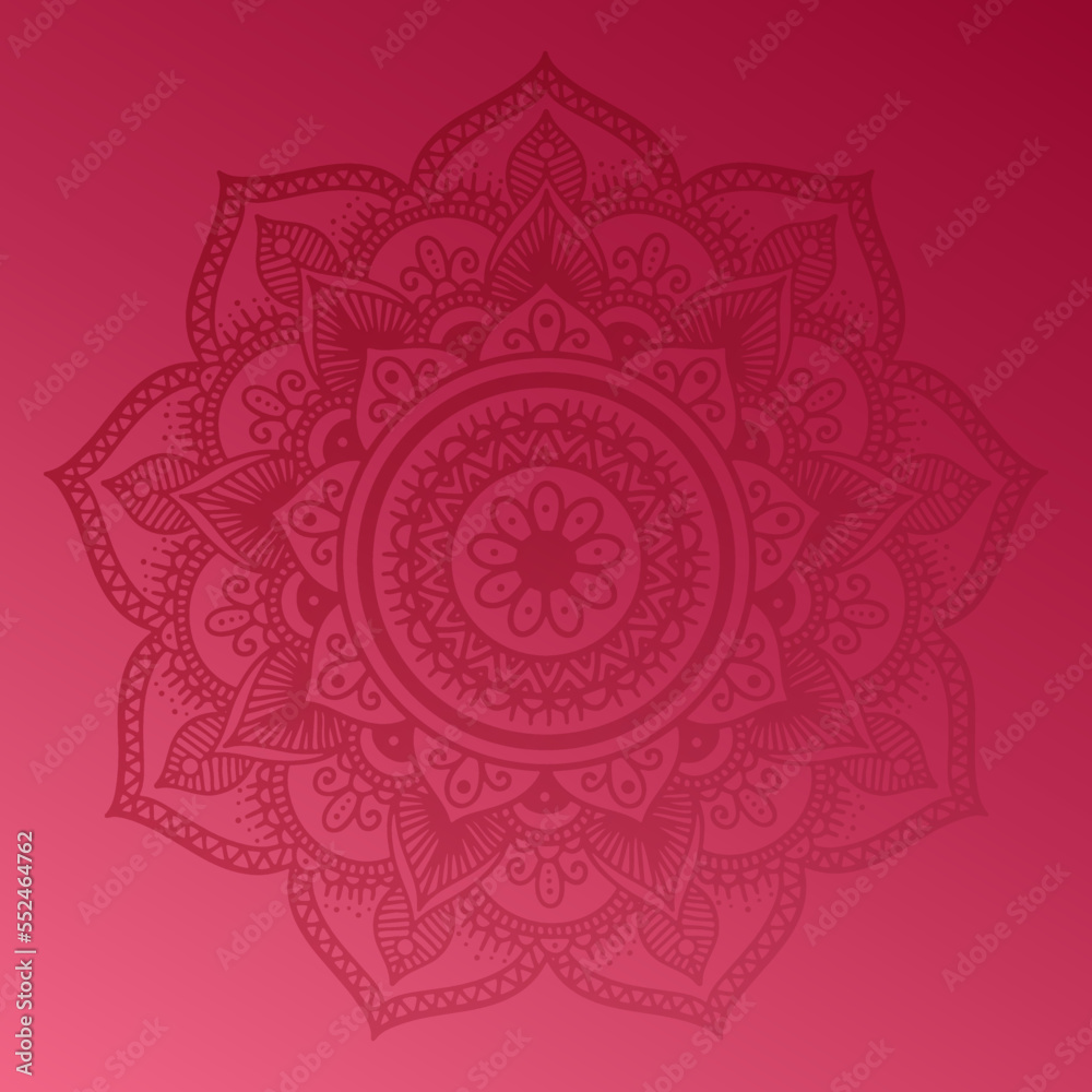 Viva magenta color of the year. Magenta gradient wallpaper with mandala. Trendy vector background for yoga, meditation poster.
