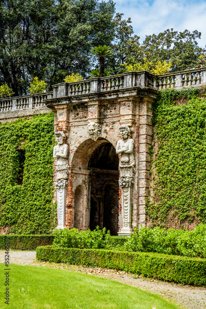 Gardens and labyrinth of the Ducal castle of Agliè, built in the 16th century, part of the Residences of the Royal House of Savoy, metropolitan city of Turin, Piedmont region, northern Italy