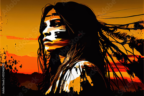 beautiful art of native american indian woman poster,generative ai 
