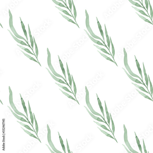 Green willow leaves. Seamless watercolor pattern of tree leaves. Natural design. Perfect for summer decor