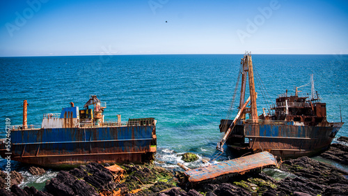 An abandoned shipwreck off the coast of Ireland near the town of Ballycotton.