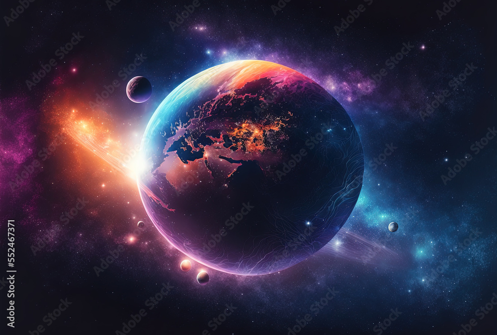 Fototapeta premium Background of space with the Earth in a nebula. Generative AI
