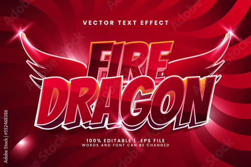 Fire dragon 3d editable text effect with red and wings text style