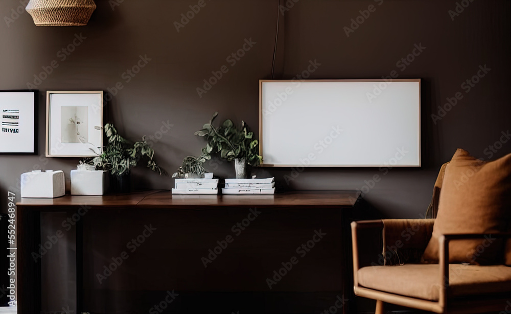 photography of a Minimalist clean bright mockup photo of large blank canvas  - AI Generated