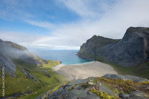 View over Bunes beach, Lofoten Islands, Norway photo