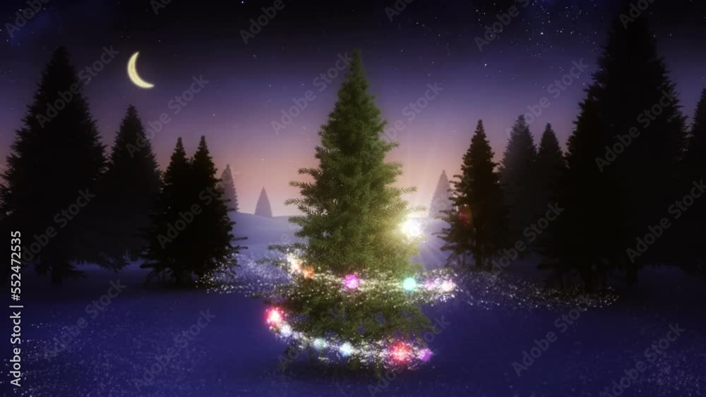 Animation of light trail over christmas tree Animation of light trail over christmas tree
