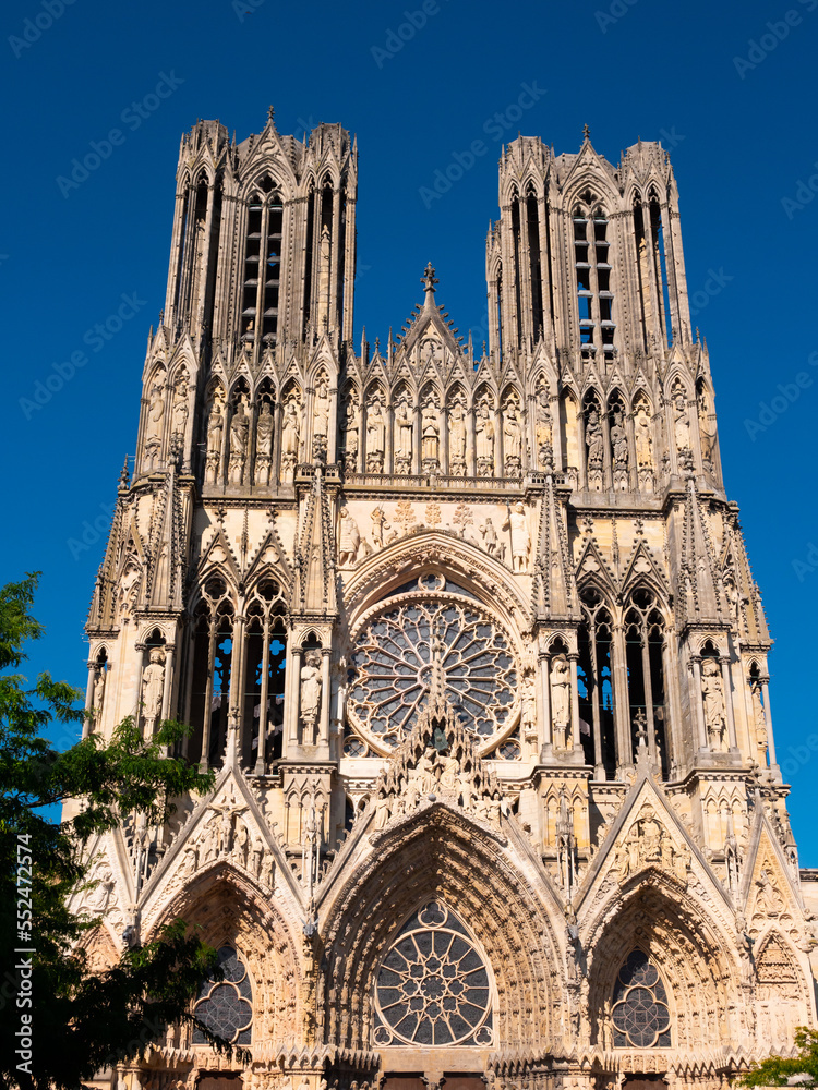 Landscape view of ornate Our Lady of Reims Cathedral - Notre Dame de Reims Cathedral, France