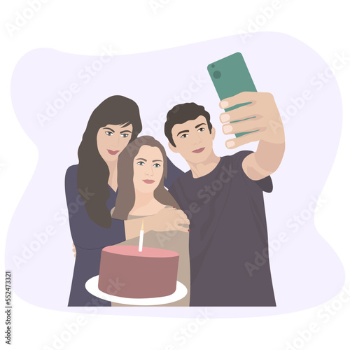Birthday family selfie with cake