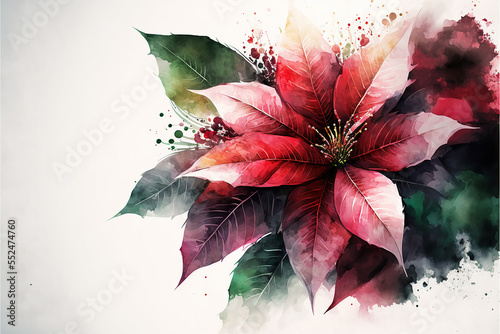 Poinsettia Watercolor Illustration, National Poinsettia Day, Floral Illustration for design templates, print, fabric or backgrounds, Generative AI