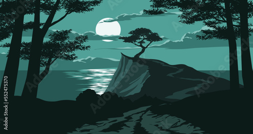 landscape with trees and moon