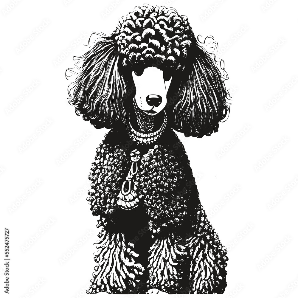 Poodle hand drawn vector clip art ,black and white drawing of dog Stock ...