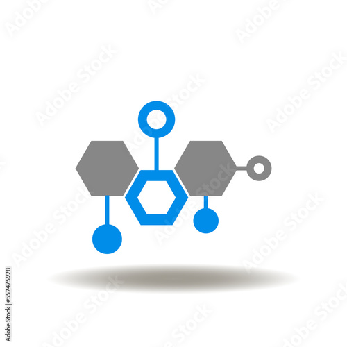 Vector illustration of scheme of hexagon, circle. Icon of scientific flowchart. Symbol of hormones.